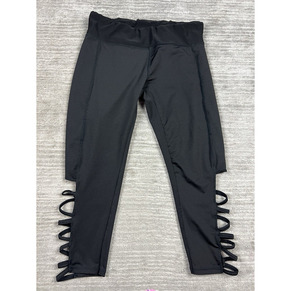 S2 Sportswear Capri‎ Leggings Womens Large Black Athletic Lace Up Side